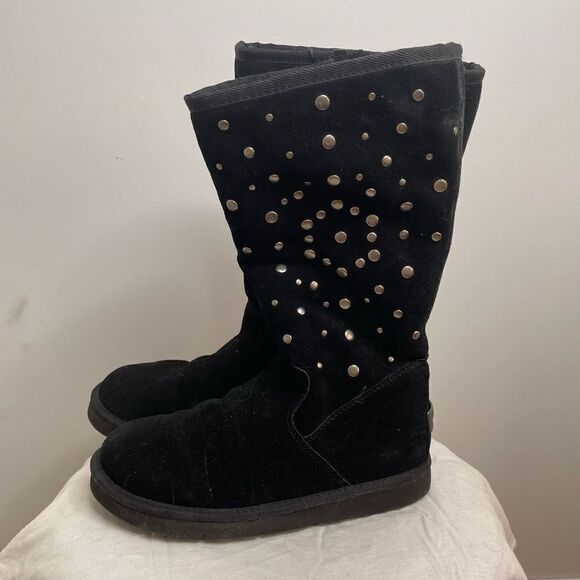 UGG Classic Rock Star Stud Tall Leather Sheepskin Shearling Winter Boots Black 7 - Picture 3 of 12